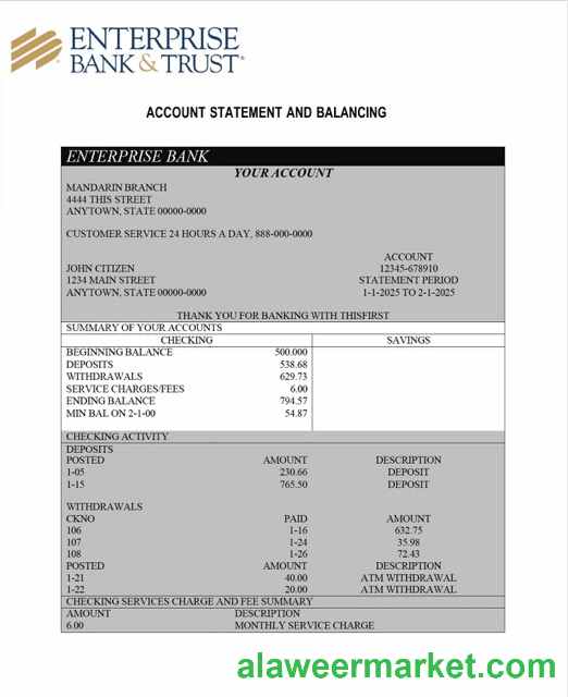 Nigeria Enterprise Bank account statement Word and PDF template